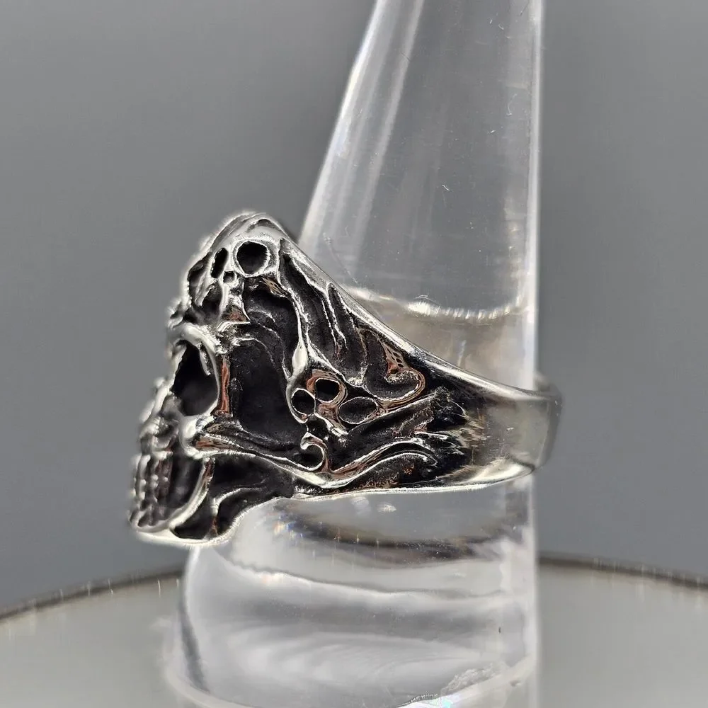 Mens Stainless Steel Skull Ring Gothic Biker Halloween Metal Punk 3D Size 10.5